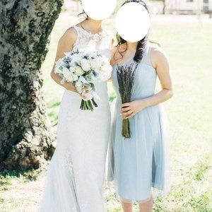 David's Bridal Blue One Shoulder Bridesmaid Dress